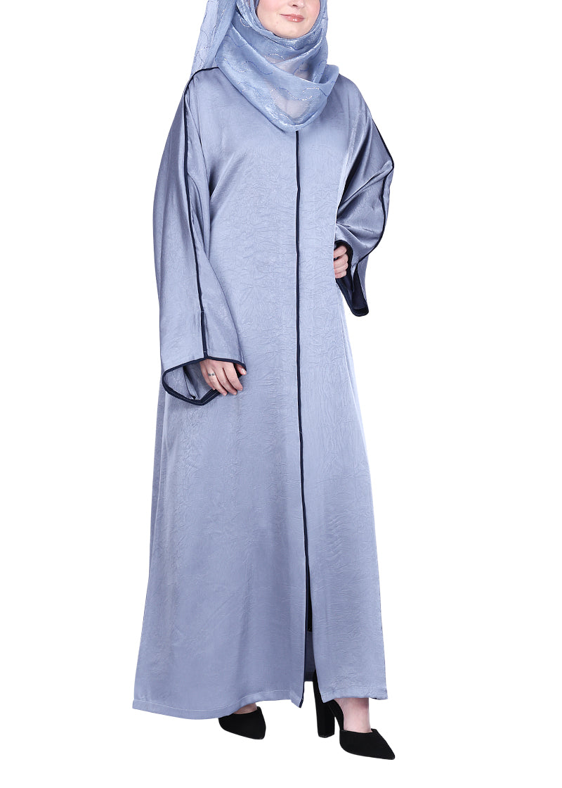 BeingMuslims Gleaming Silver Elite Crush Abaya with Piping