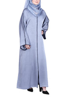 BeingMuslims Gleaming Silver Elite Crush Abaya with Piping