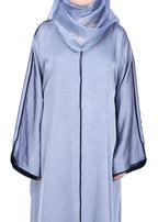 BeingMuslims Gleaming Silver Elite Crush Abaya with Piping