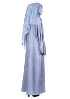 BeingMuslims Gleaming Silver Elite Crush Abaya with Piping