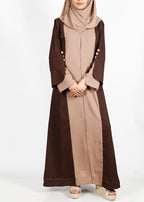 BeingMuslims Mocha and Beige Color Block Abaya