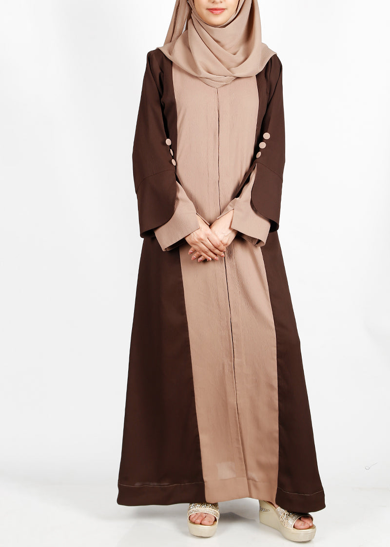 BeingMuslims Mocha and Beige Color Block Abaya