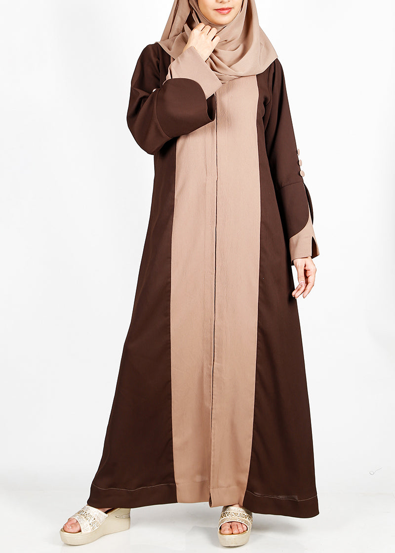 BeingMuslims Mocha and Beige Color Block Abaya