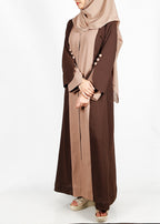 BeingMuslims Mocha and Beige Color Block Abaya