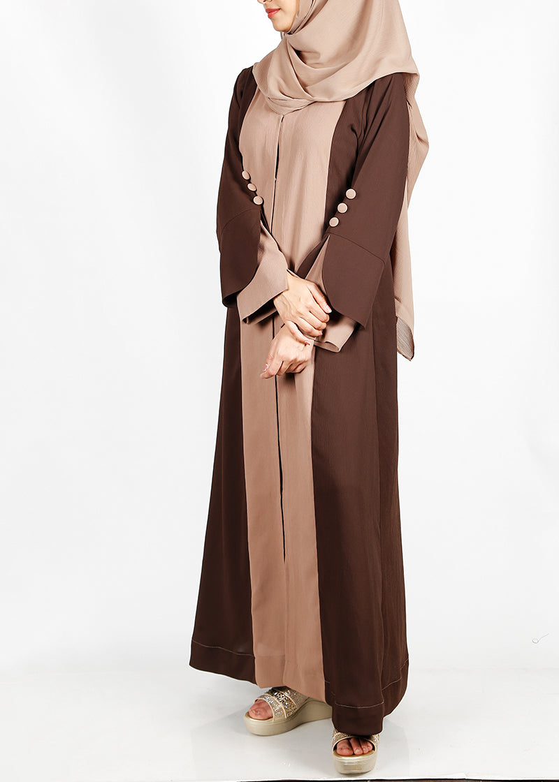 BeingMuslims Mocha and Beige Color Block Abaya