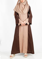 BeingMuslims Mocha and Beige Color Block Abaya