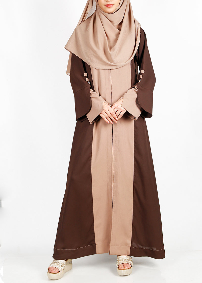 BeingMuslims Mocha and Beige Color Block Abaya