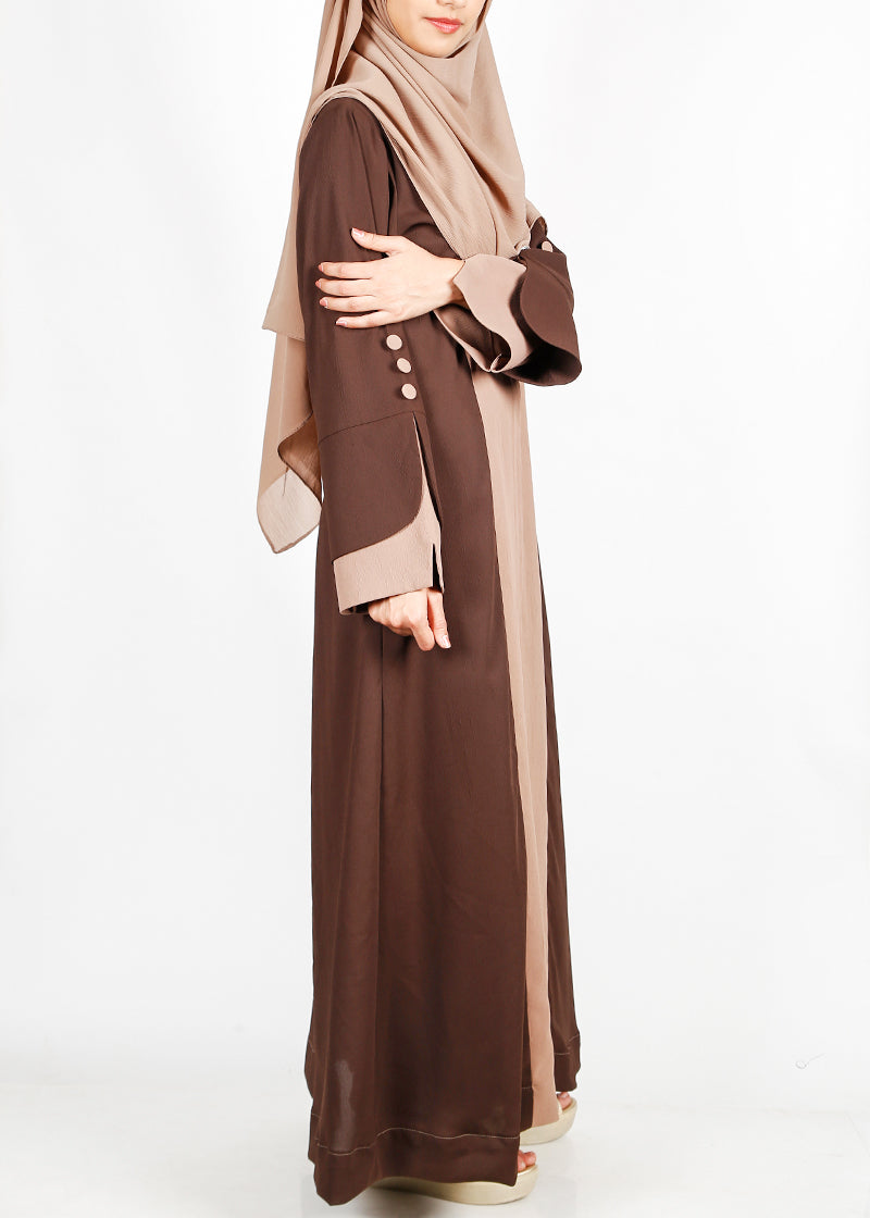 BeingMuslims Mocha and Beige Color Block Abaya