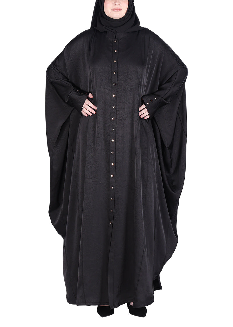 BeingMuslims Lustrous Black Front Open Buttoned Kaftan