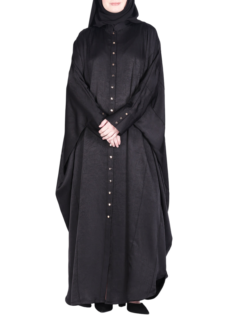 BeingMuslims Lustrous Black Front Open Buttoned Kaftan