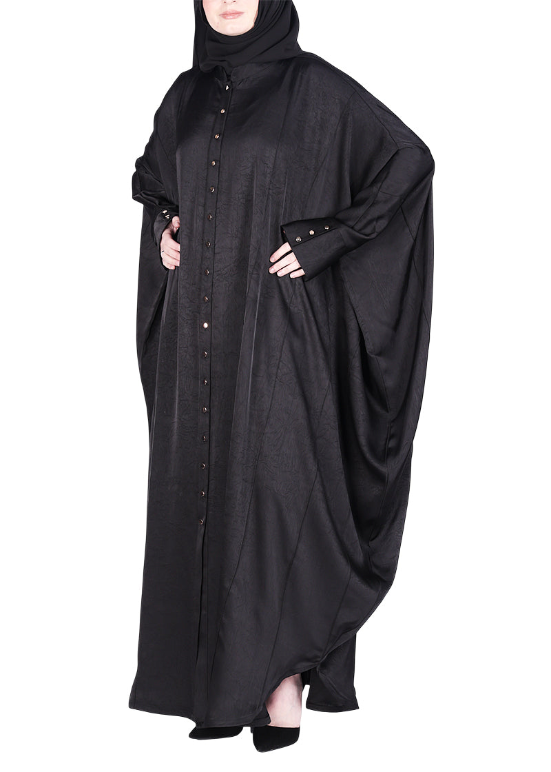 BeingMuslims Lustrous Black Front Open Buttoned Kaftan