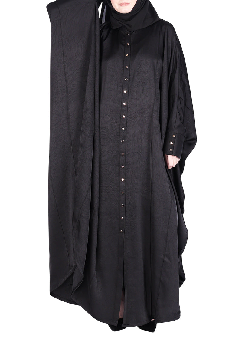 BeingMuslims Lustrous Black Front Open Buttoned Kaftan