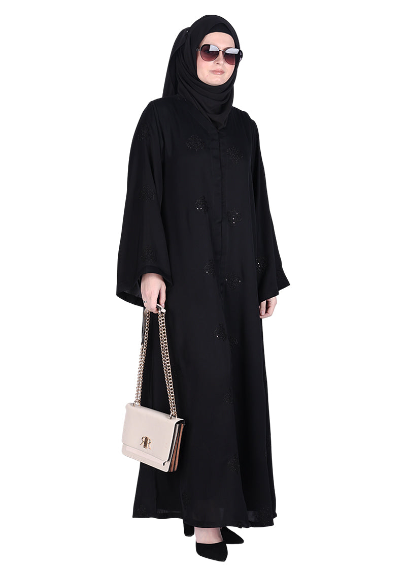BeingMuslims Black Abaya with Dainty Medallion Sequin Motifs