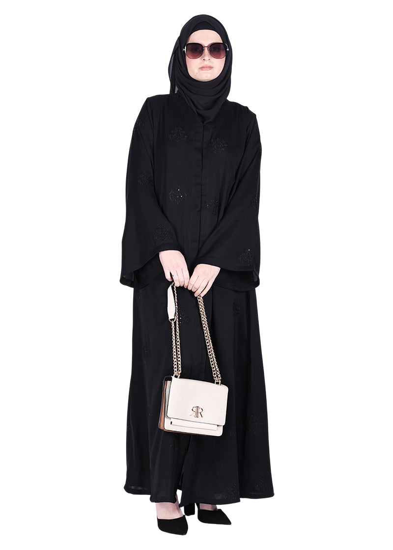 BeingMuslims Black Abaya with Dainty Medallion Sequin Motifs