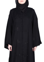 BeingMuslims Black Abaya with Dainty Medallion Sequin Motifs