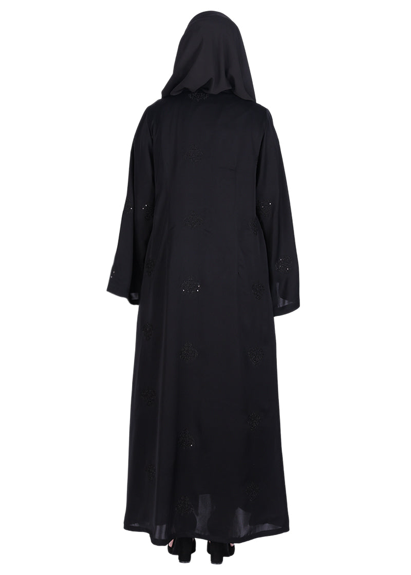 BeingMuslims Black Abaya with Dainty Medallion Sequin Motifs