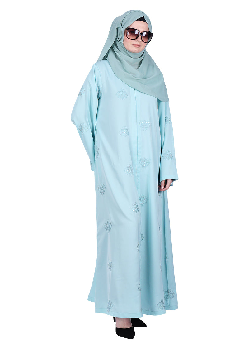 BeingMuslims Sea Green Abaya with Dainty Medallion Sequin Motifs