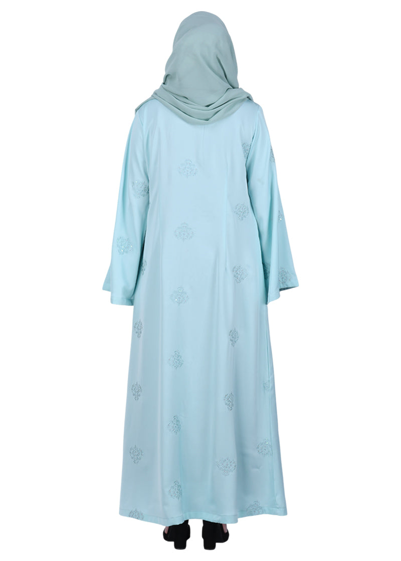 BeingMuslims Sea Green Abaya with Dainty Medallion Sequin Motifs