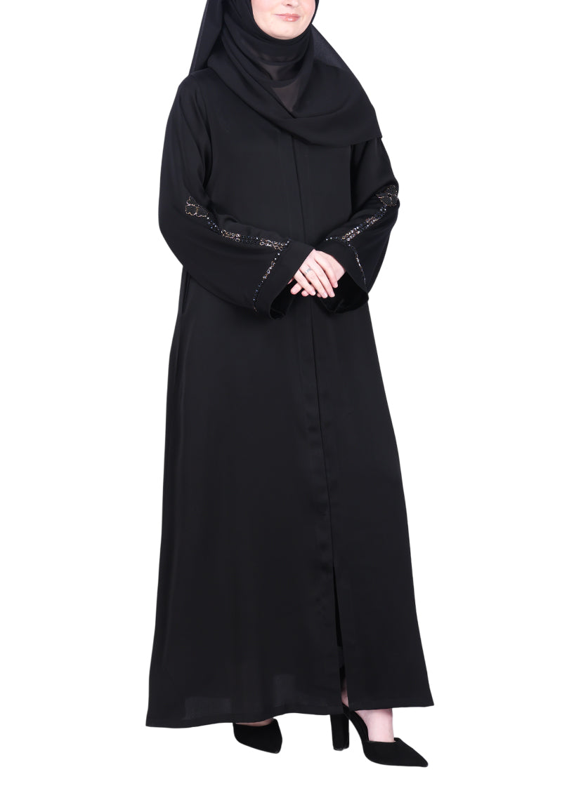BeingMuslims Black with Delicate Embroidery on Sleeves