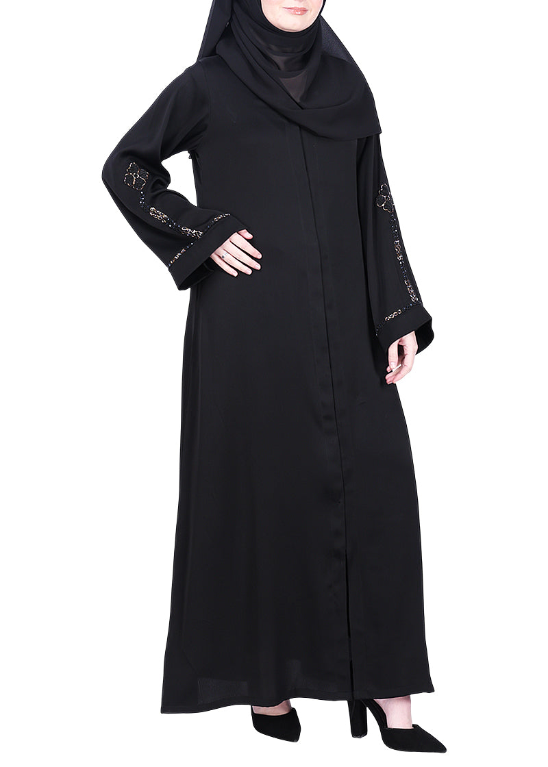 BeingMuslims Black with Delicate Embroidery on Sleeves