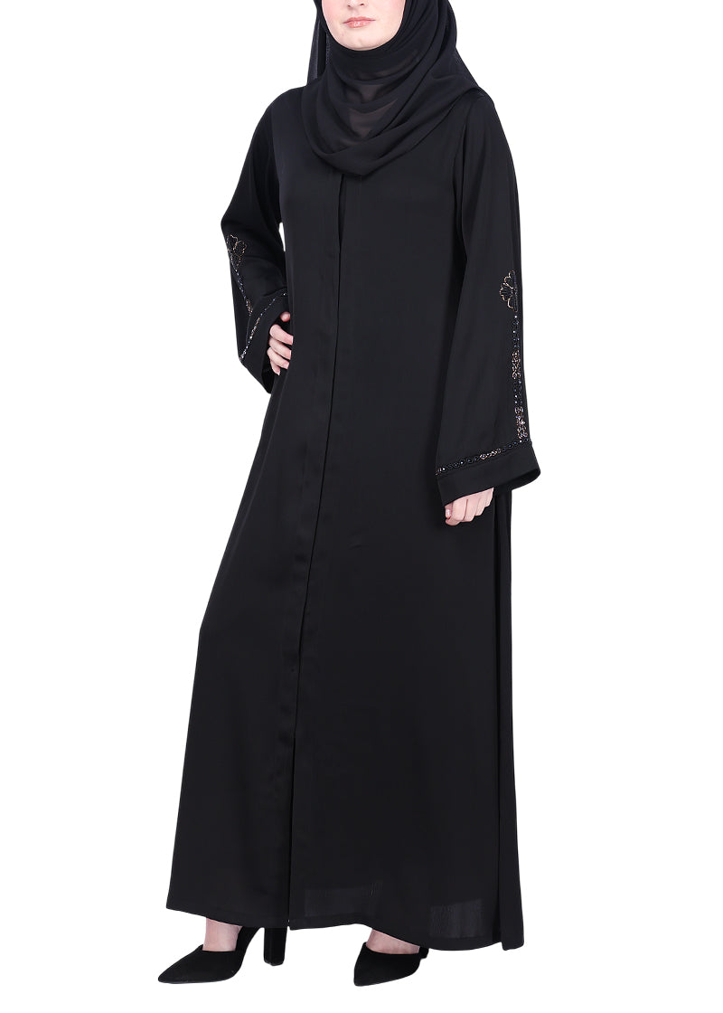 BeingMuslims Black with Delicate Embroidery on Sleeves