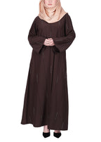 BeingMuslims Dark Brown Abaya with Vertical Piping with Hand Embroidery