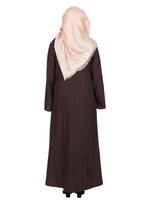 BeingMuslims Dark Brown Abaya with Vertical Piping with Hand Embroidery