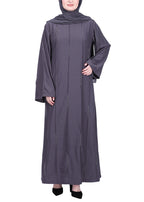 BeingMuslims Dark Grey Abaya with Vertical Piping with Hand Embroidery
