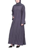 BeingMuslims Dark Grey Abaya with Vertical Piping with Hand Embroidery