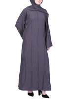 BeingMuslims Dark Grey Abaya with Vertical Piping with Hand Embroidery