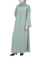 BeingMuslims Mint Abaya with Vertical Piping with Hand Embroidery
