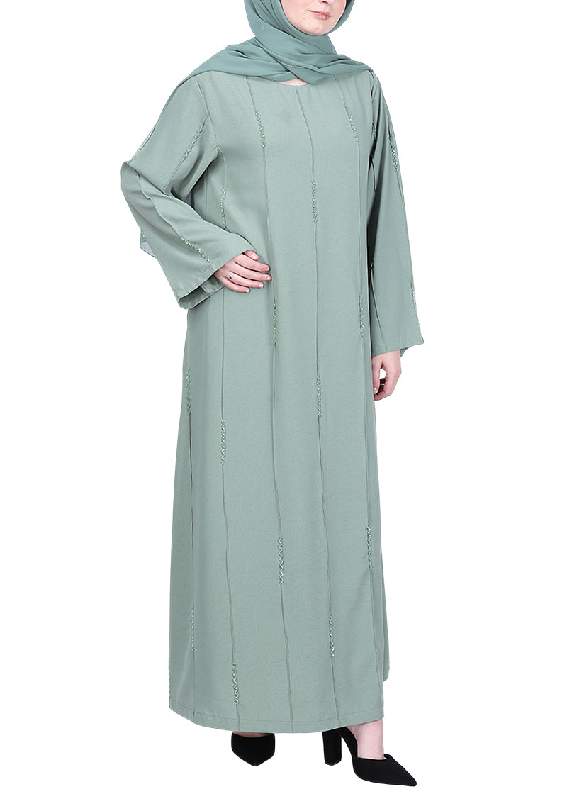 BeingMuslims Mint Abaya with Vertical Piping with Hand Embroidery
