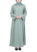 BeingMuslims Mint Abaya with Vertical Piping with Hand Embroidery