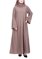 BeingMuslims Oak Brown Abaya with Vertical Piping with Hand Embroidery