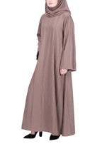 BeingMuslims Oak Brown Abaya with Vertical Piping with Hand Embroidery
