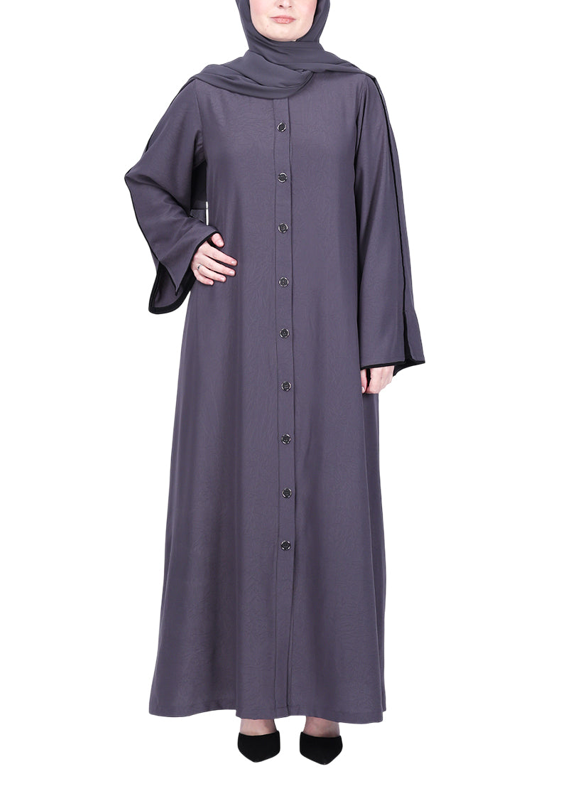 BeingMuslims Sophisticated Dark Grey Abaya with Back Piping.