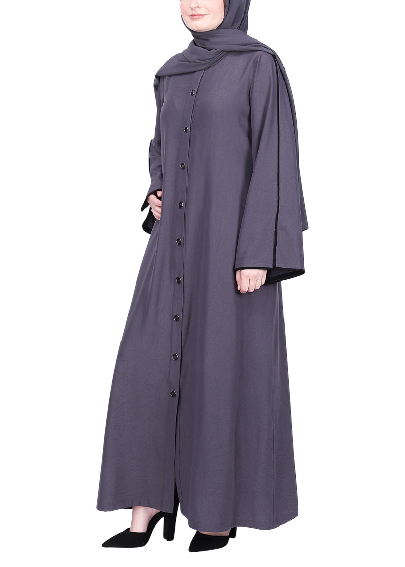 BeingMuslims Sophisticated Dark Grey Abaya with Back Piping.