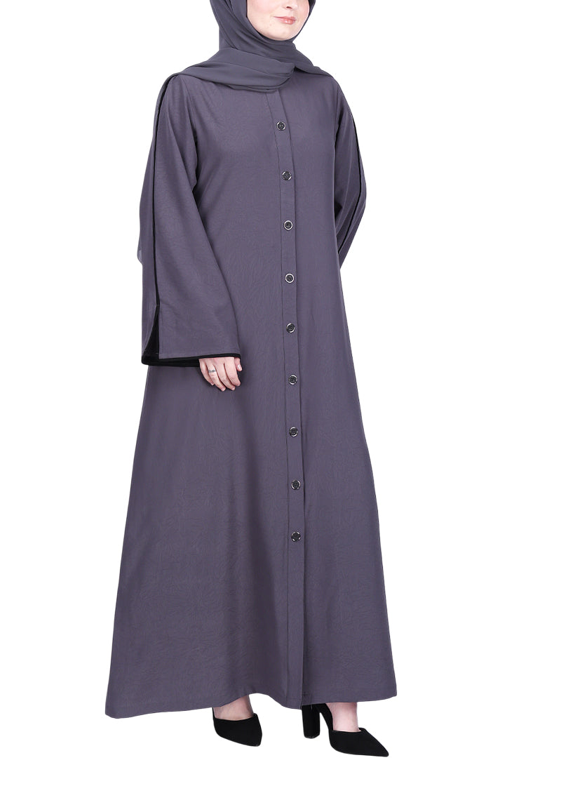 BeingMuslims Sophisticated Dark Grey Abaya with Back Piping.