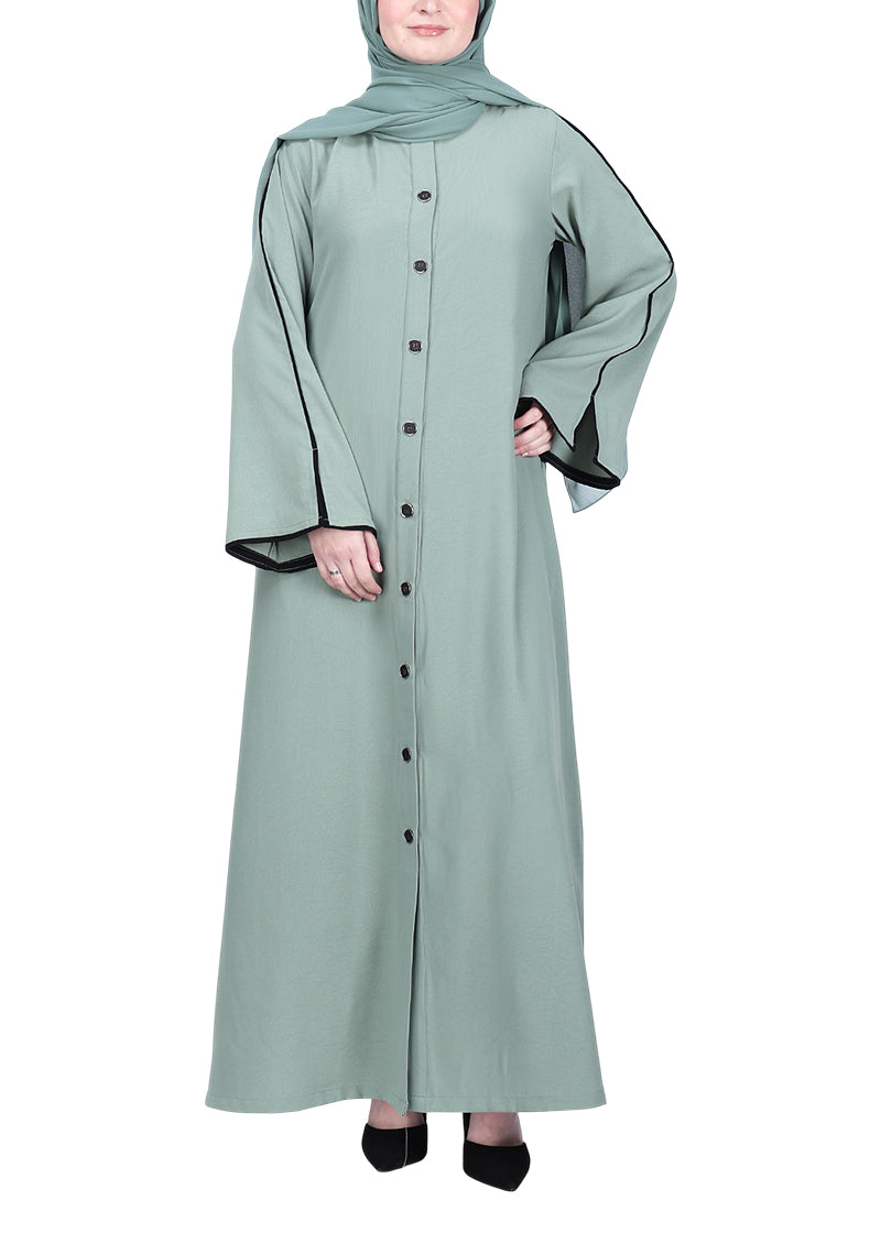 BeingMuslims Sophisticated Mint Abaya with Back Piping.