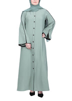 BeingMuslims Sophisticated Mint Abaya with Back Piping.