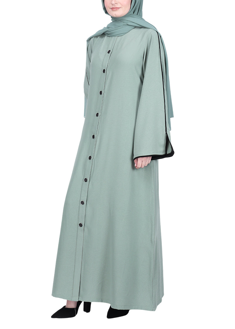 BeingMuslims Sophisticated Mint Abaya with Back Piping.