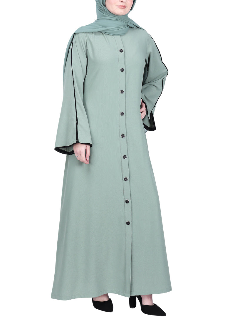 BeingMuslims Sophisticated Mint Abaya with Back Piping.