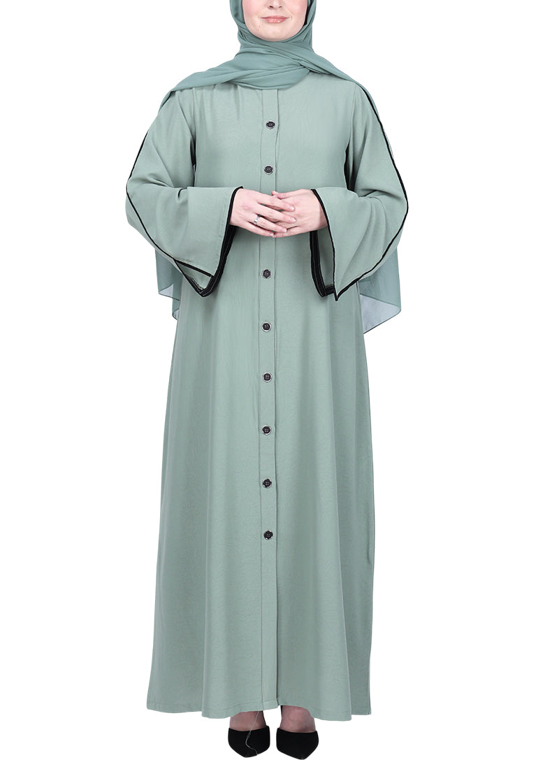 BeingMuslims Sophisticated Mint Abaya with Back Piping.