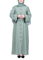 BeingMuslims Sophisticated Mint Abaya with Back Piping.