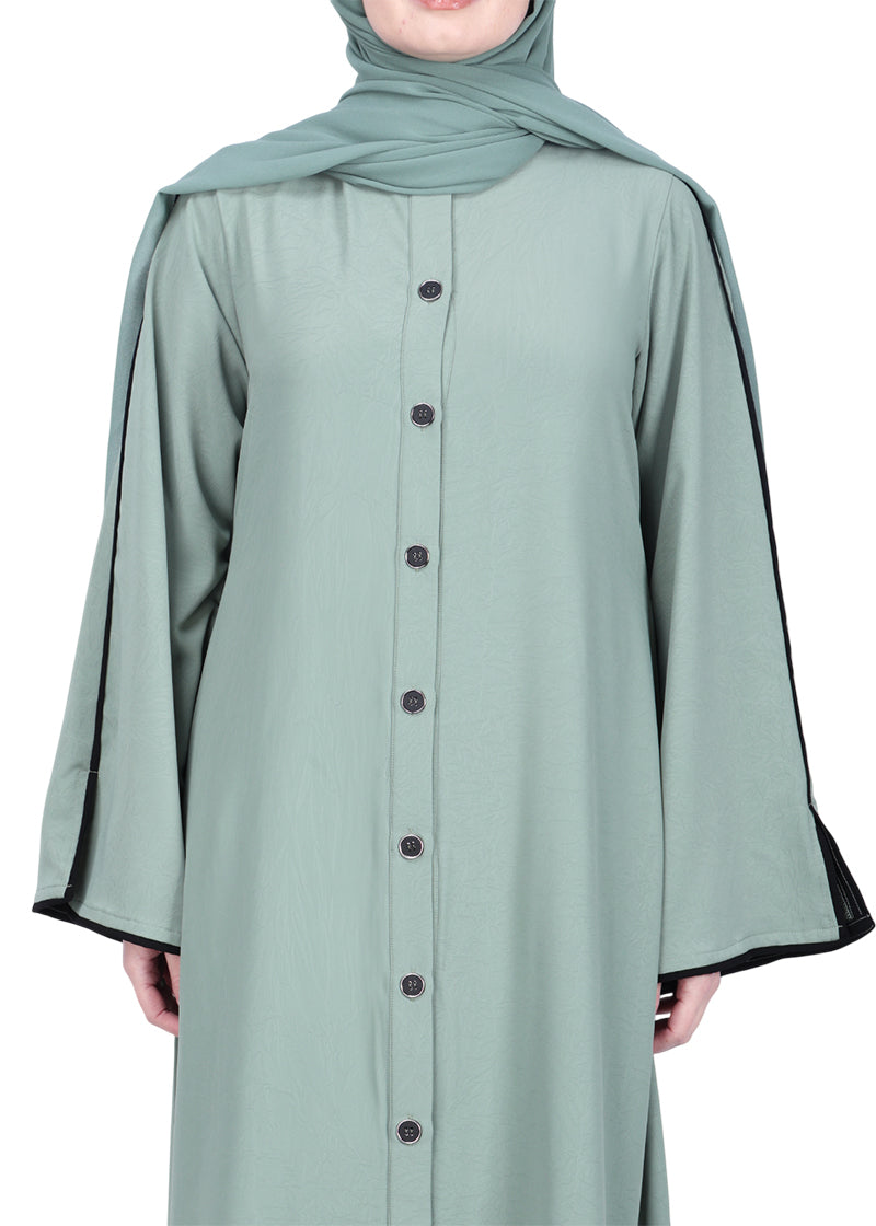 BeingMuslims Sophisticated Mint Abaya with Back Piping.