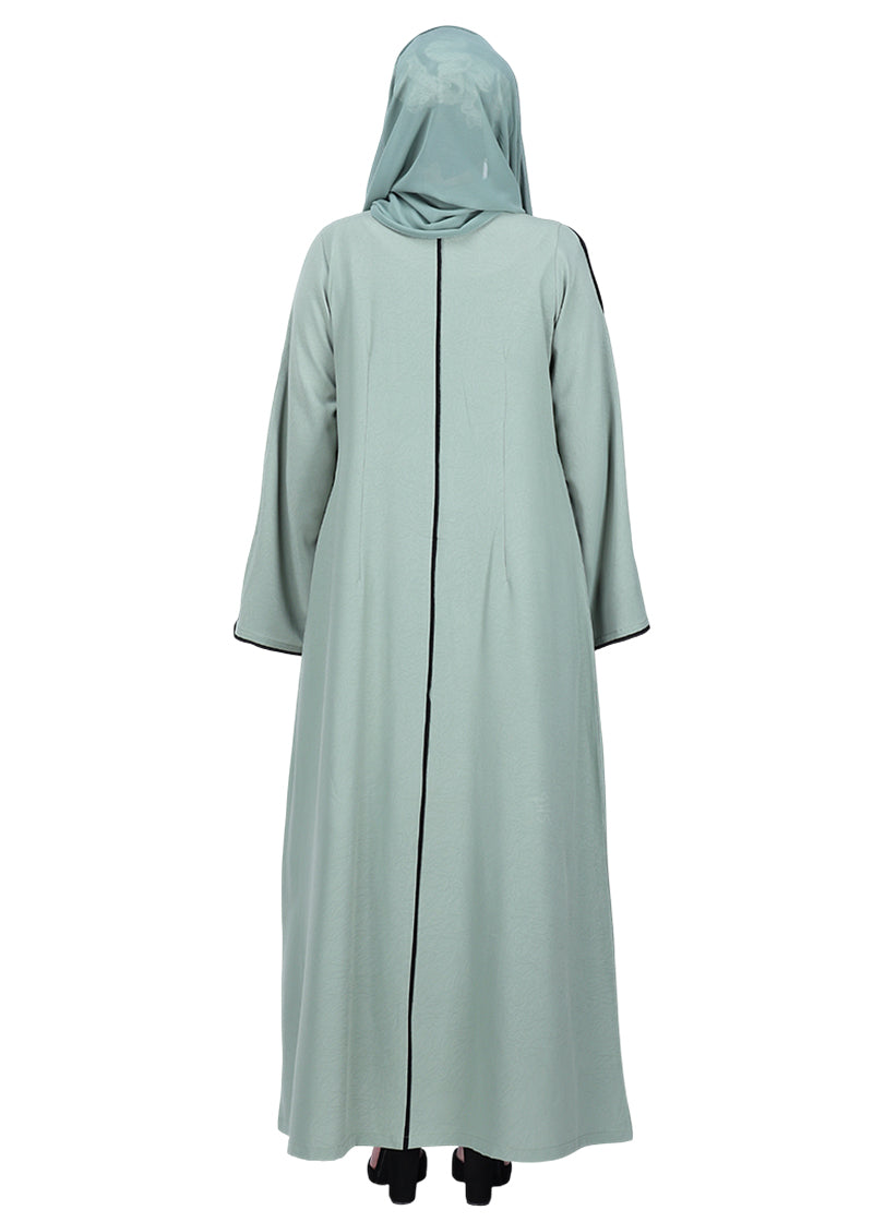 BeingMuslims Sophisticated Mint Abaya with Back Piping.
