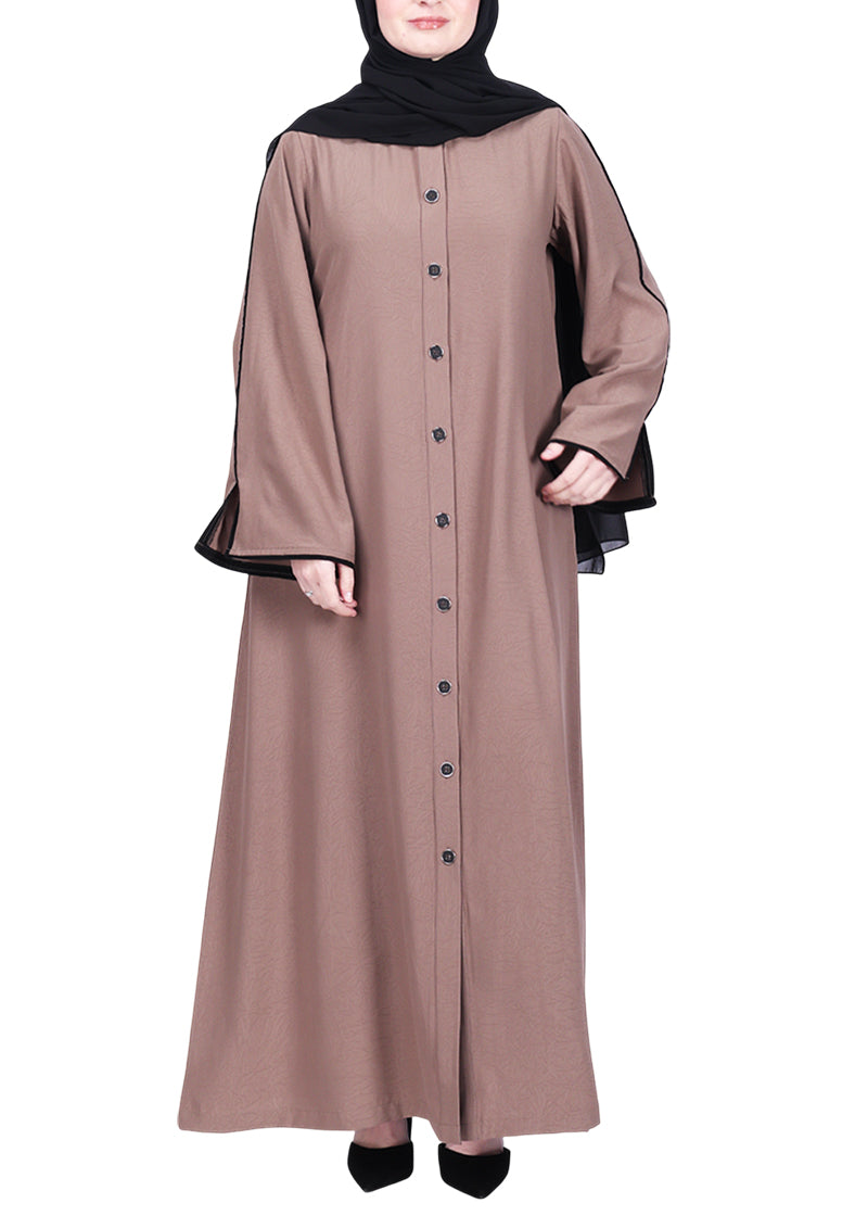 BeingMuslims Sophisticated Oak Brown Abaya with Back Piping.