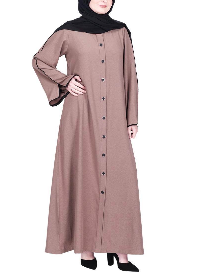 BeingMuslims Sophisticated Oak Brown Abaya with Back Piping.