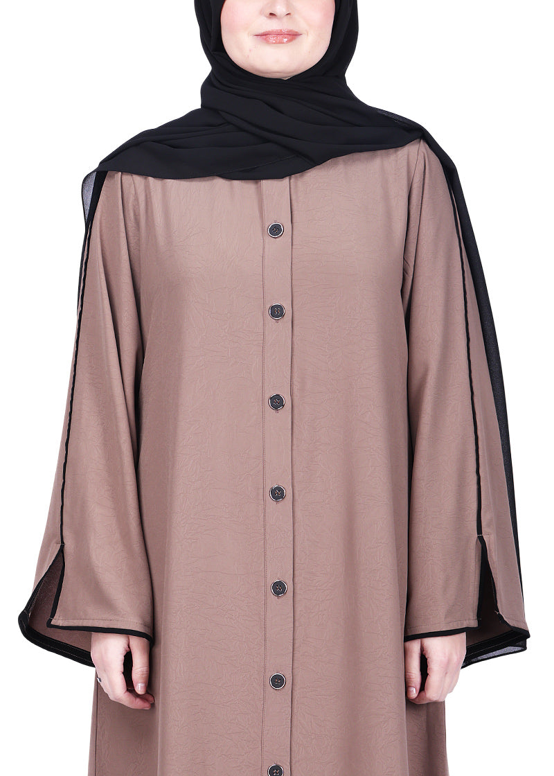 BeingMuslims Sophisticated Oak Brown Abaya with Back Piping.