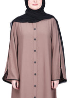BeingMuslims Sophisticated Oak Brown Abaya with Back Piping.